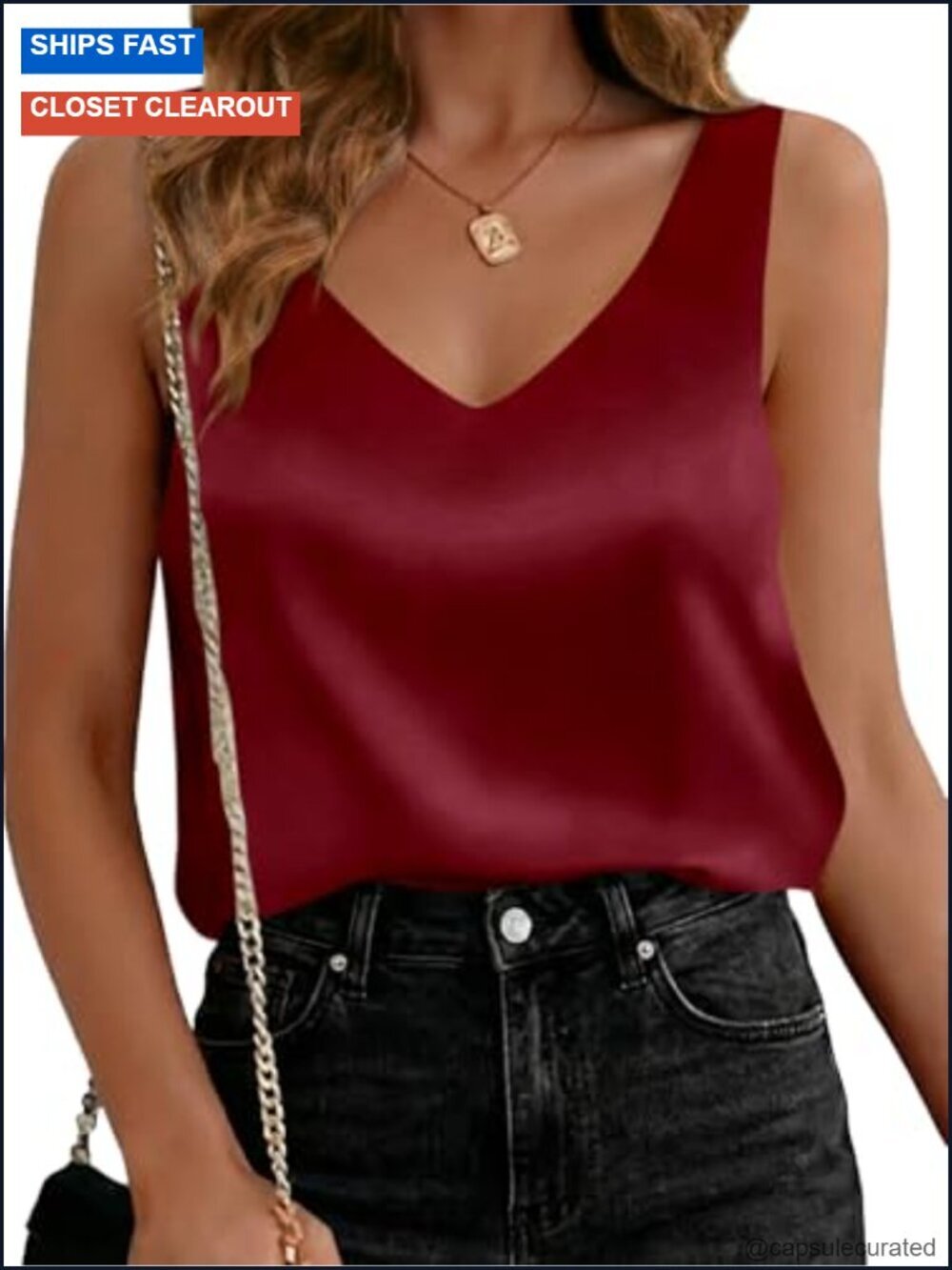 V Neck Satin Tank Top Silky Camisole Blouse Dressy Casual Summer